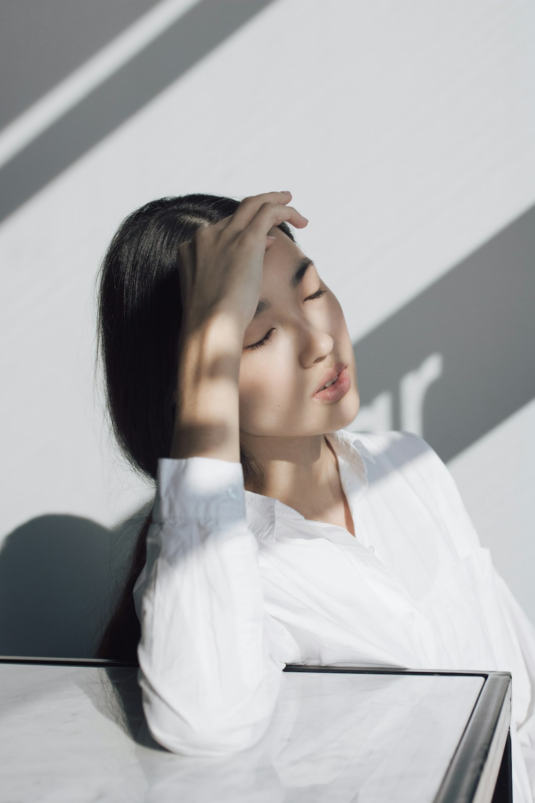 A serene, natural face in soft light